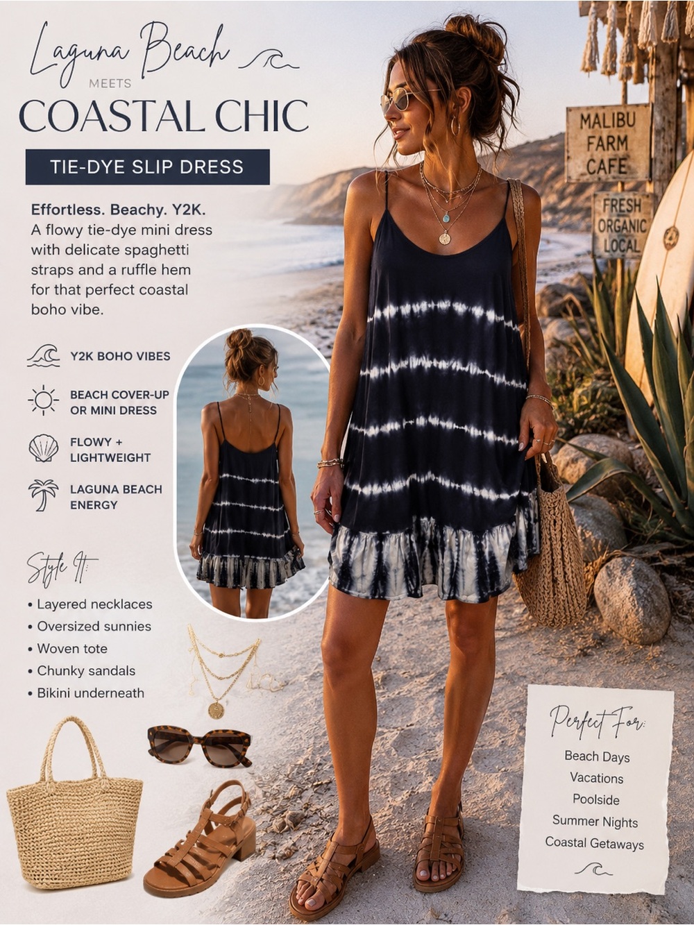 COTTON ON. Y2K Coastal Chic Tie-Dye Boho Slip Dress / Beach Cover-Up ✨